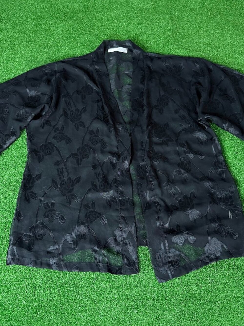 Vintage Dreamers Black Sheer Nylon Peignoir Bed Jacket Open Front Short Robe OS